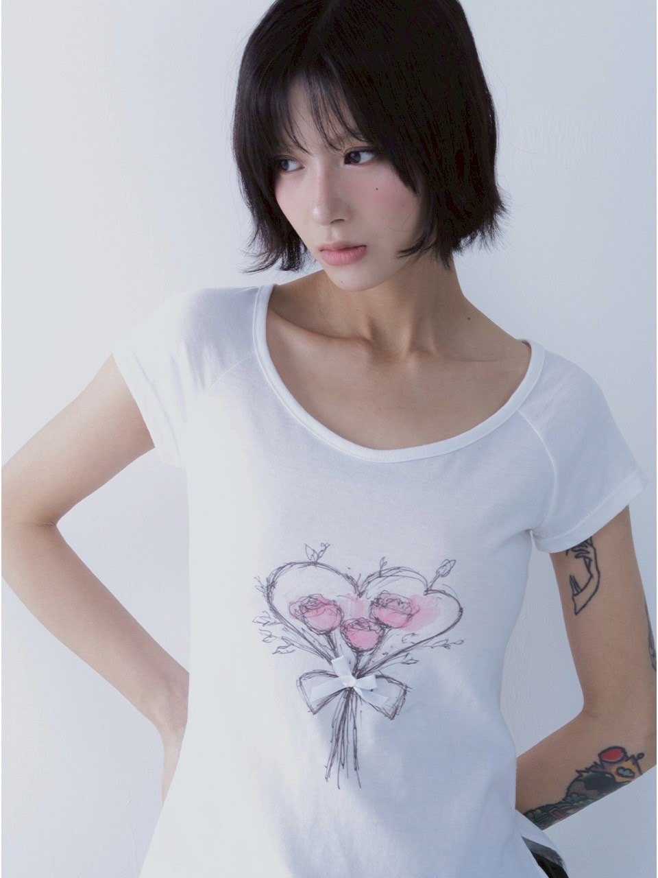 【SETSETSET】ROSE HEART T SHIRTS