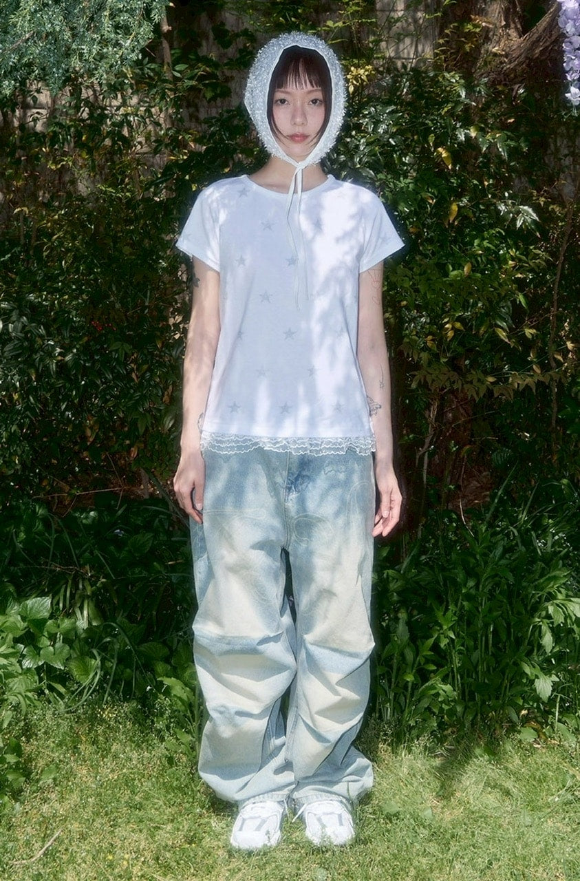 【FANCY CLUB】Lace Star Layered Tee / 【ファンシークラブ】レーススターレイヤード半袖Tシャツ