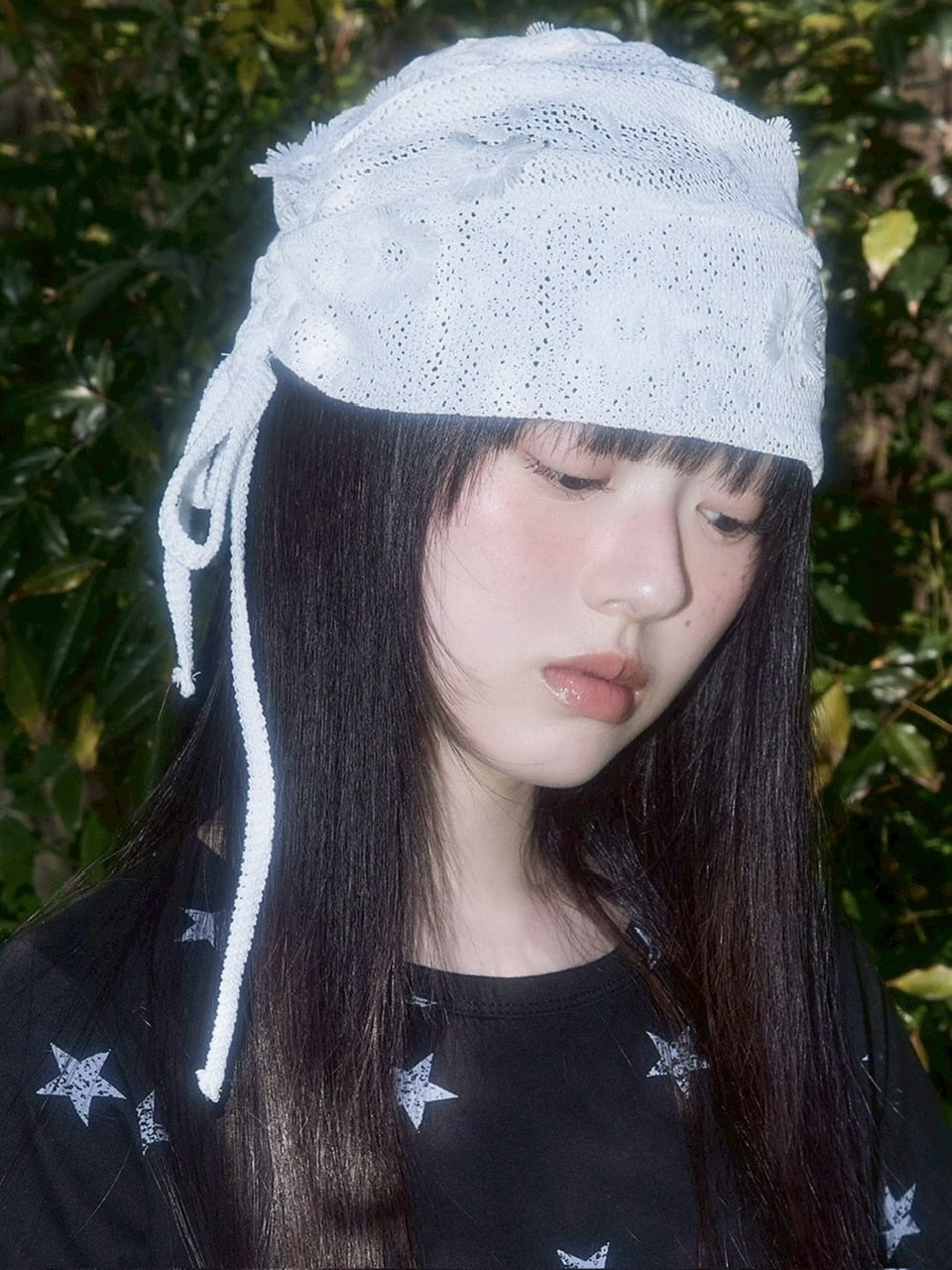 【FANCY CLUB】Lace Ribbon Shirring Beanie / 【ファンシークラブ】レースリボンシャーリングニット帽子
