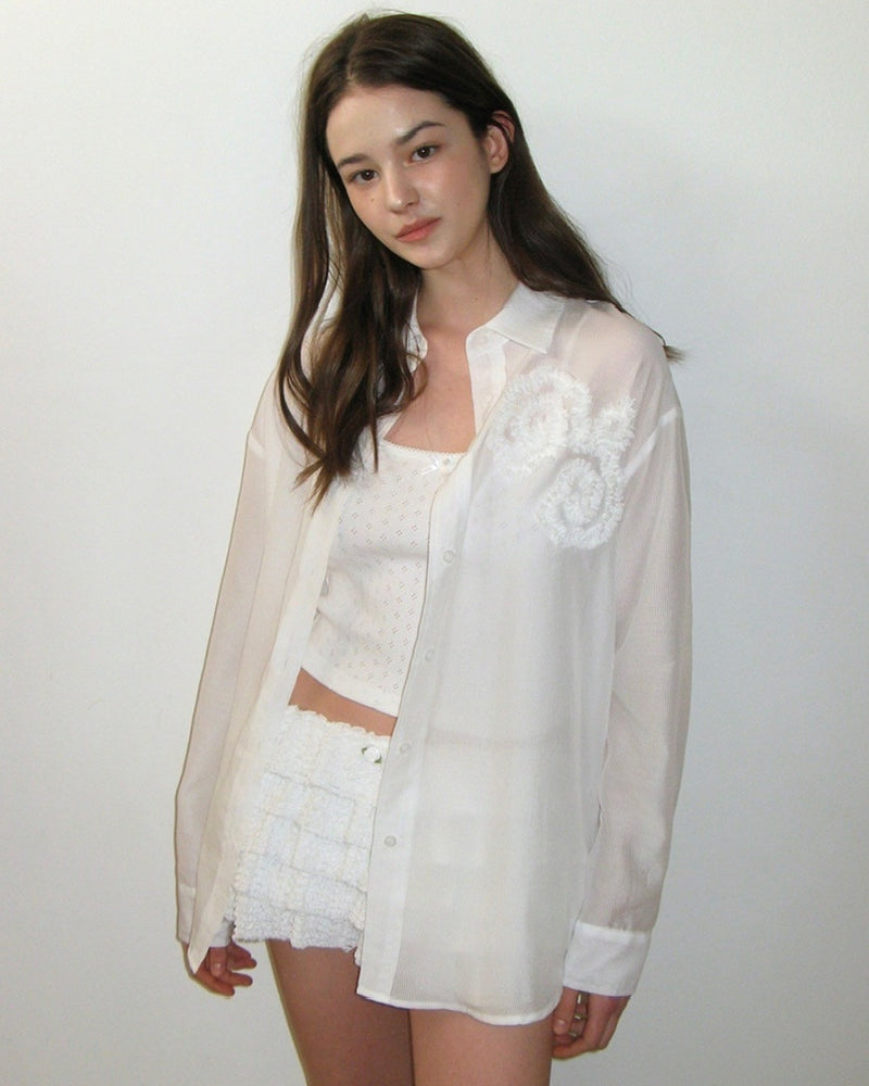 【CRANK】FLOWER STRIPED SHEER SHIRT / 【クランク】フラワーストライプボーダーシアー長袖シャツ