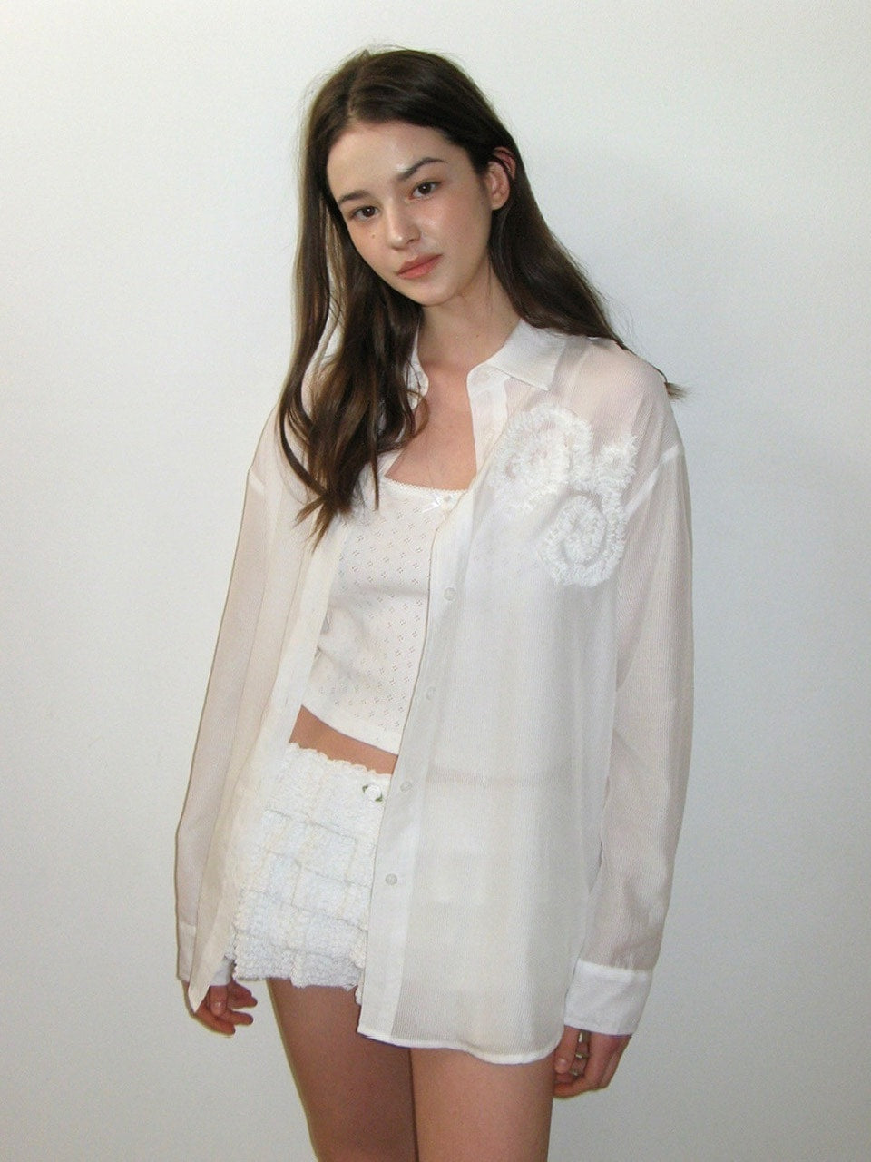 【CRANK】FLOWER STRIPED SHEER SHIRT / 【クランク】フラワーストライプボーダーシアー長袖シャツ