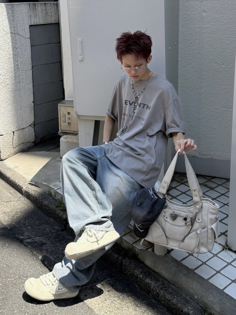 受注制【nmtc +】stripe wash wide denim pants (2color) / 【エヌエムティーシープラス】ストライプボーダーウォッシュワイドデニムパンツ