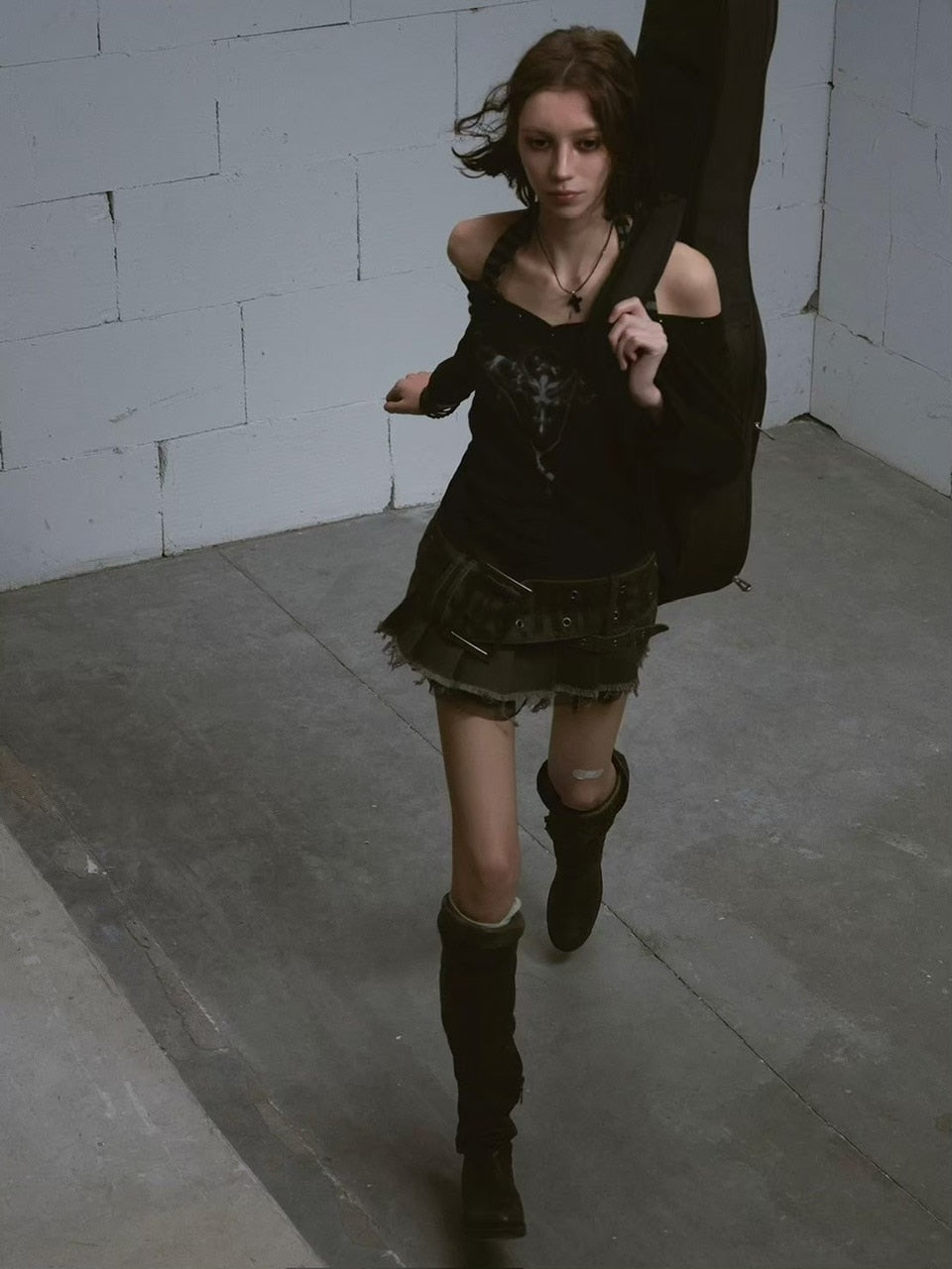 【Cest Nous】Printed Belted Pleated Skirt