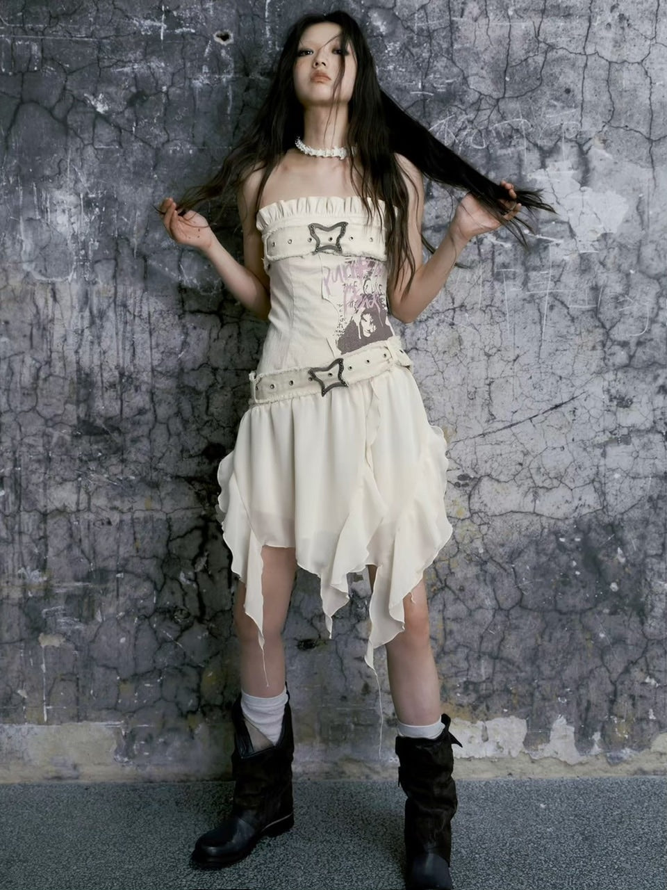 【Cest Nous】Butterfly Strapless Dress / 【セヌー】バタフライチューブトップワンピース