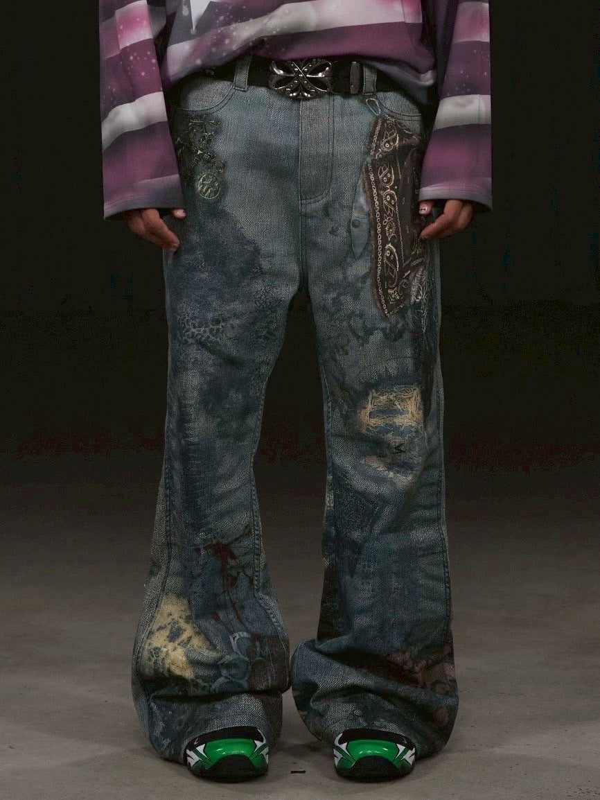 【DND4DES】PAISLEY BANDANA DISTRESSED FLARE PANTS