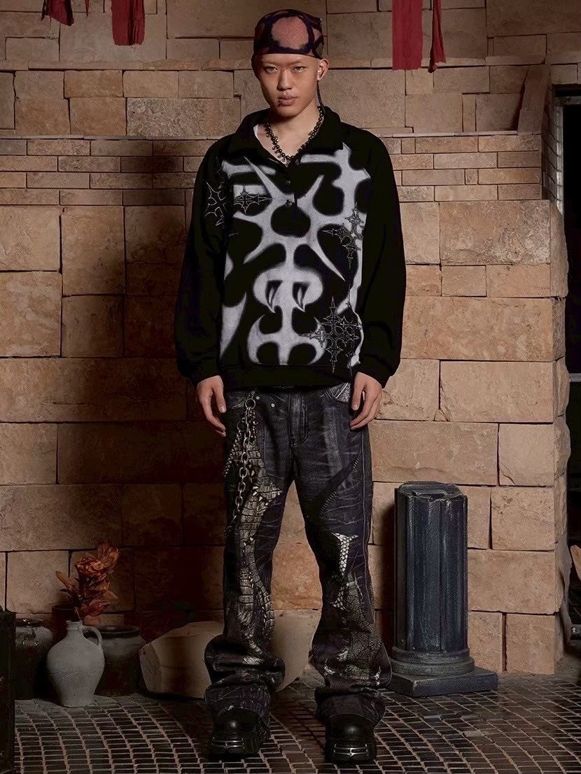 【DND4DES】GRAFFITI EMBROIDERED POLO HOODIE JACKET