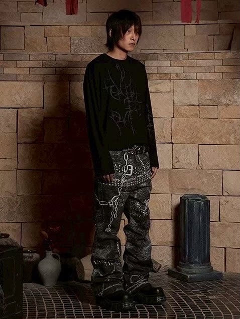 【DND4DES】MULTI BELTS CHAIN PRINTED JEANS