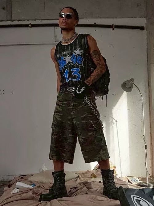 【DND4DES】CAMO BIG-POCKET GRAFFITI CARGO SHORTS