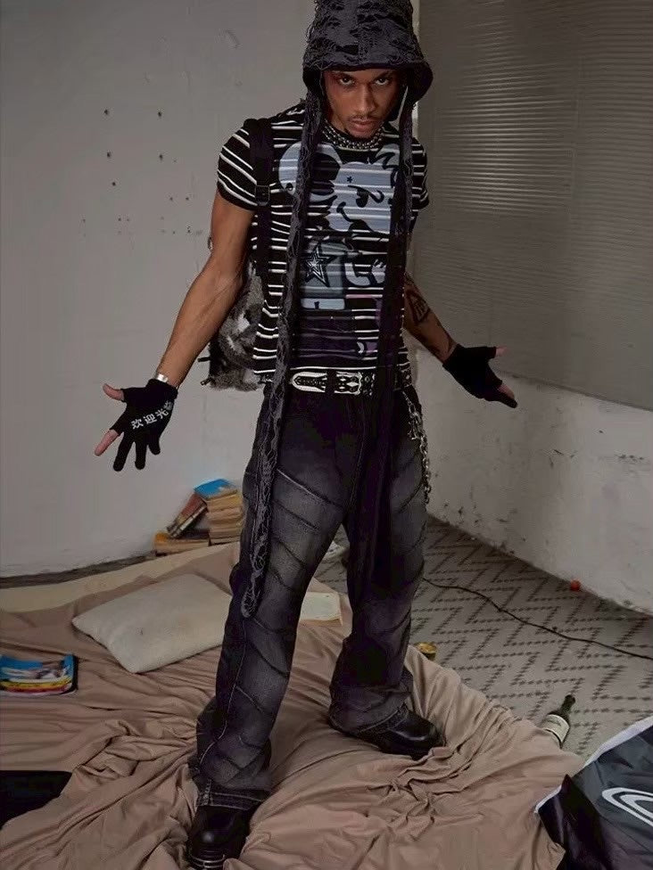 【DND4DES】RAT GRAFFITI STRIPED TIGHT T-SHIRT