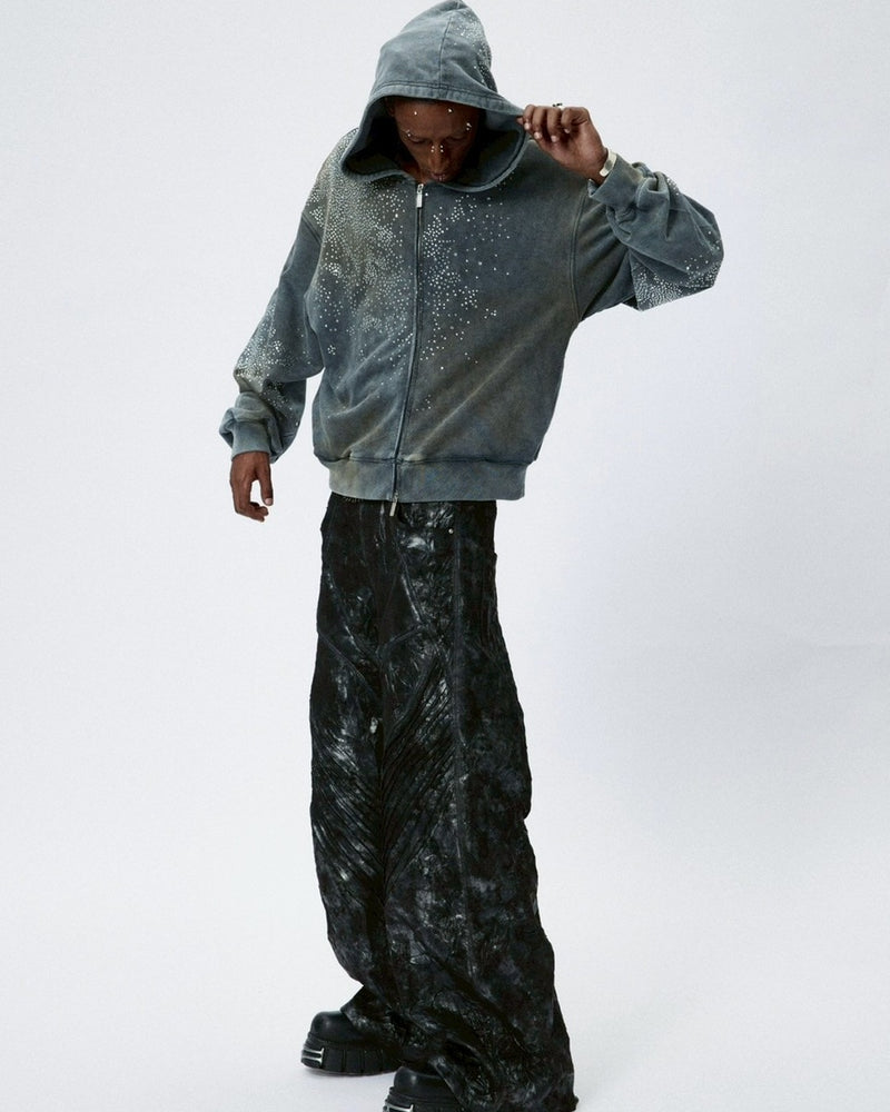 【DND4DES】DIAMOND DISTRESSED ZIP-UP HOODIE