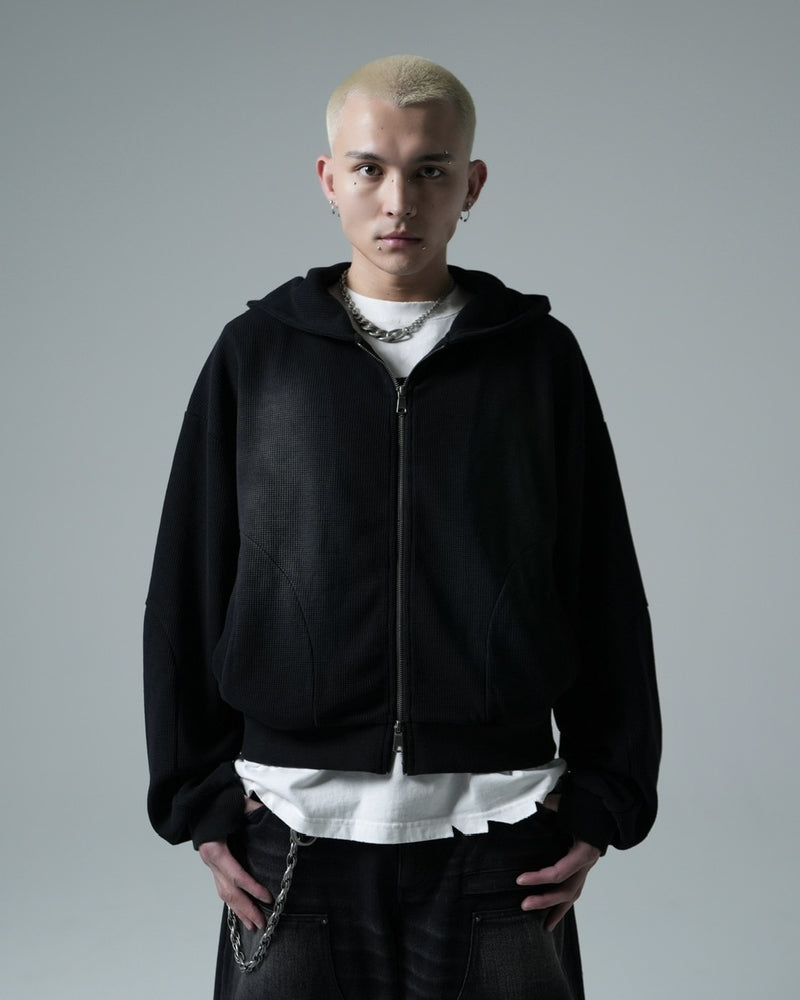 【CHIKASHITSU PLUS HIGH】Rust waffle zip up hoodie