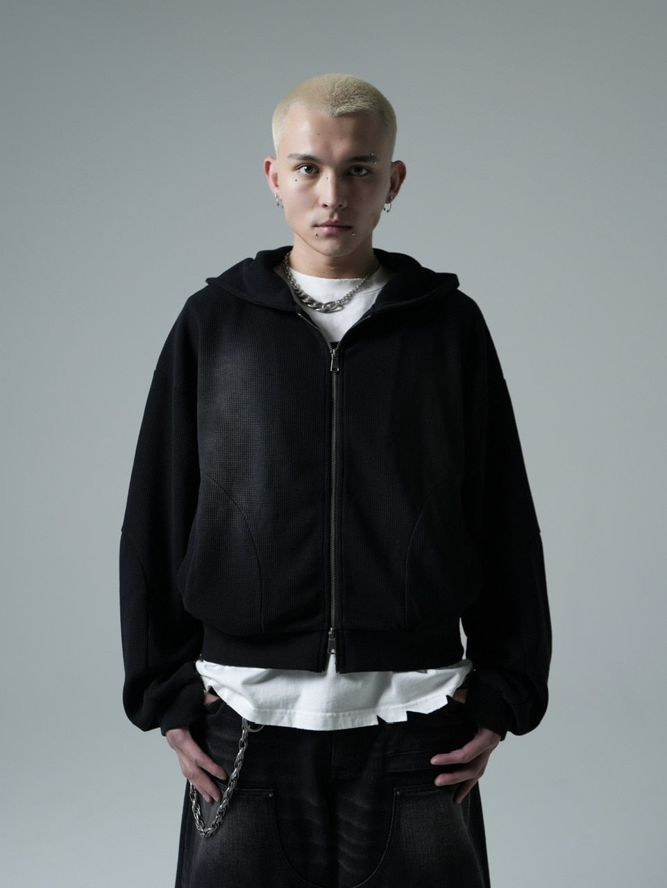 【CHIKASHITSU PLUS HIGH】Rust waffle zip up hoodie