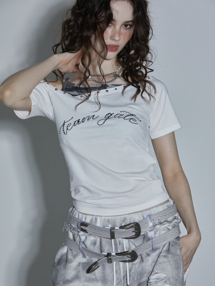 【GATELESS】LAYERED CAMI OFF-SHOULDER T-SHIRT / 【ゲートレス】レイヤードキャミソールオフショルダーTシャツ
