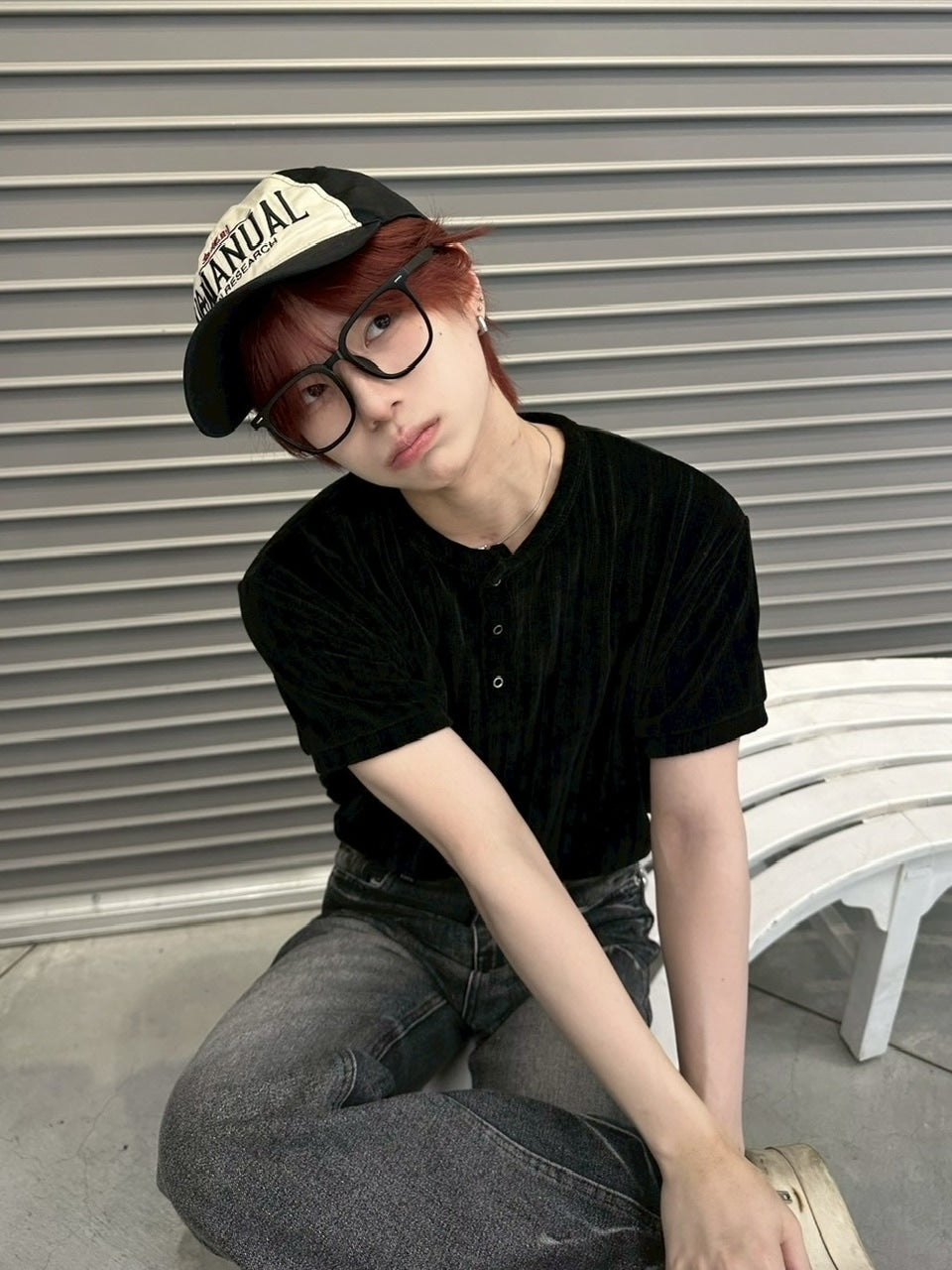 受注制【LUV CODE】henry neck half sleeve velours top (4color)