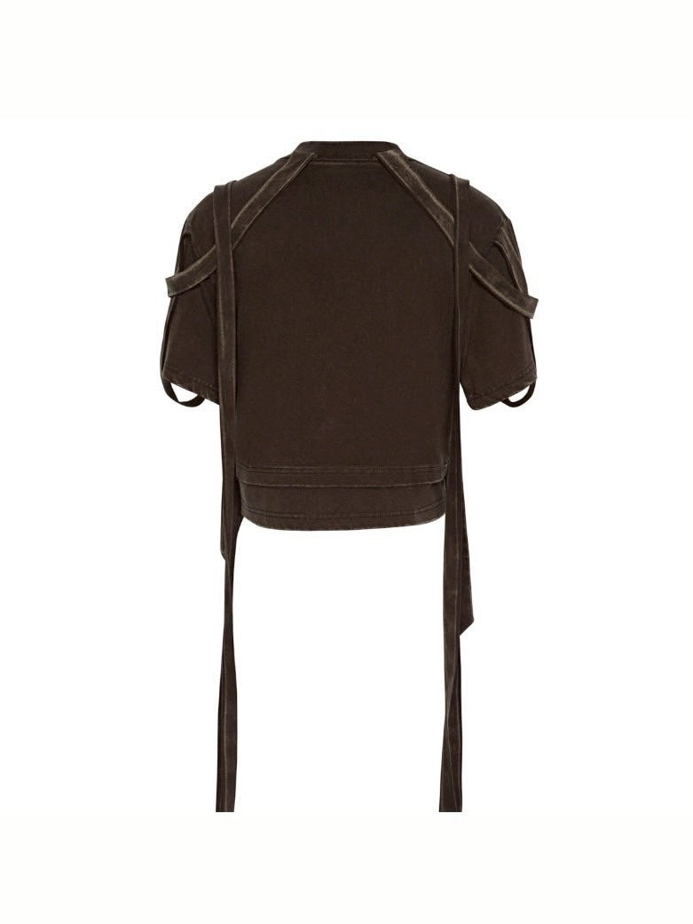 【La Lune】EARTHY TOP / 【ラリュンヌ】ビンテージフェイクレイヤードリボン半袖Tシャツ