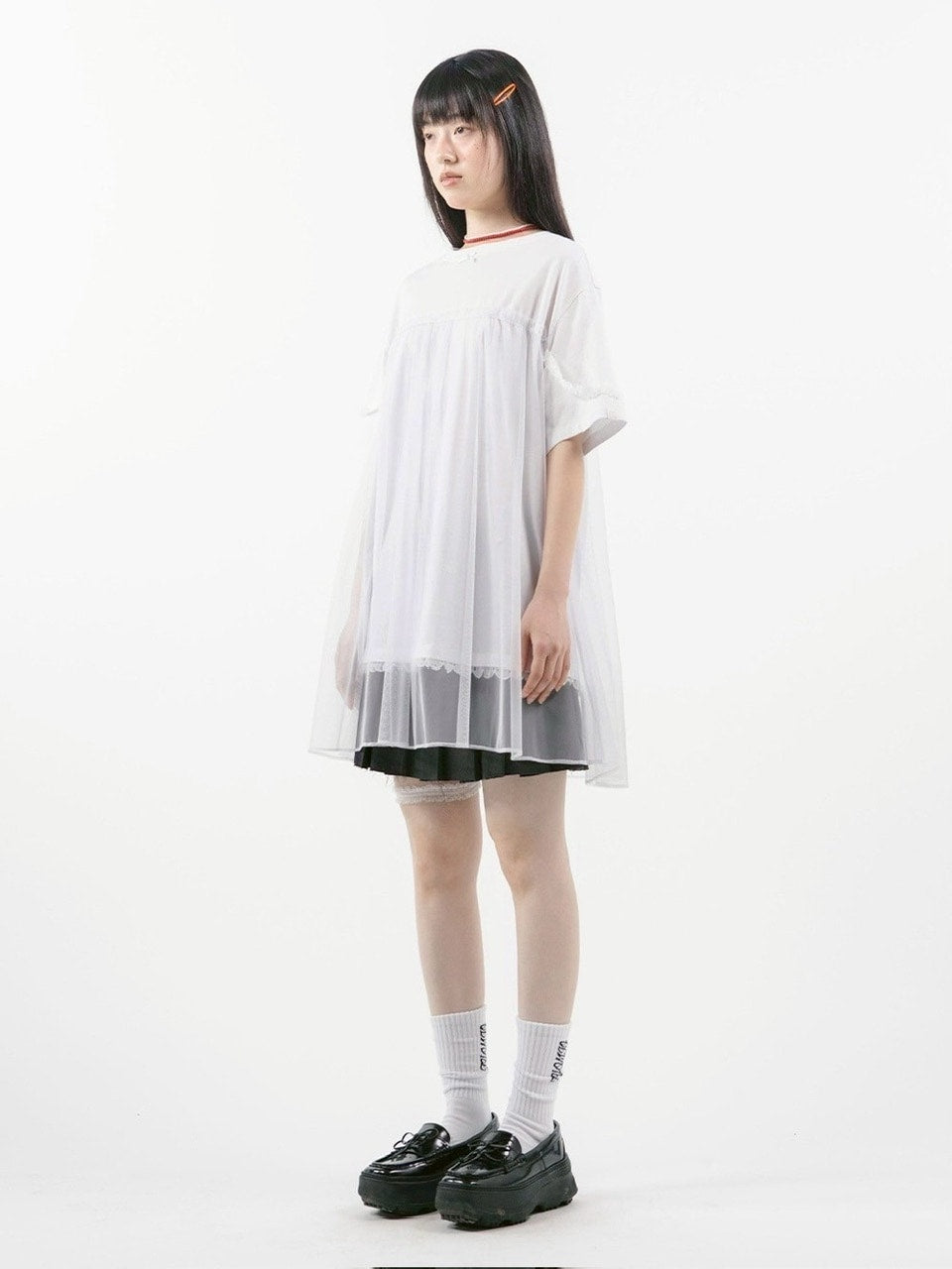 【TUOMIO】MESH LAYERED LACE T-SHIRT / 【トゥオミオ】メッシュレイヤードレース半袖Tシャツ