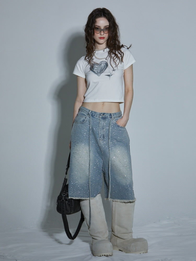 【GATELESS】HEART GRAPHIC PRINT CROPPED T-SHIRT / 【ゲートレス】ハートグラフィックプリントクロップド半袖Tシャツ