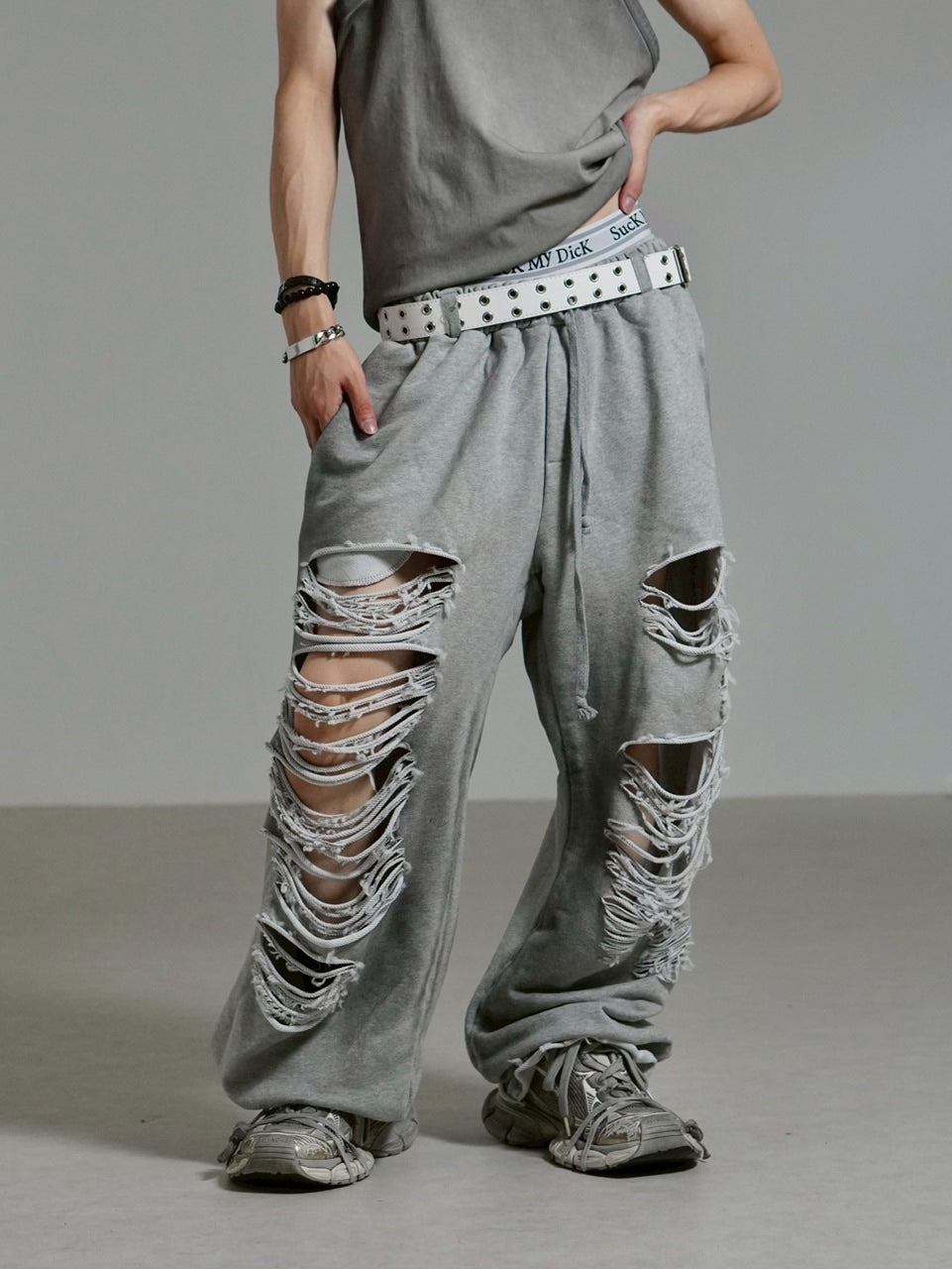 受注制【Chikashitsu +】oiled wash damage sweat pants / 【チカシツプラス】オイルドウォッシュダメージスウェットパンツ (2color)