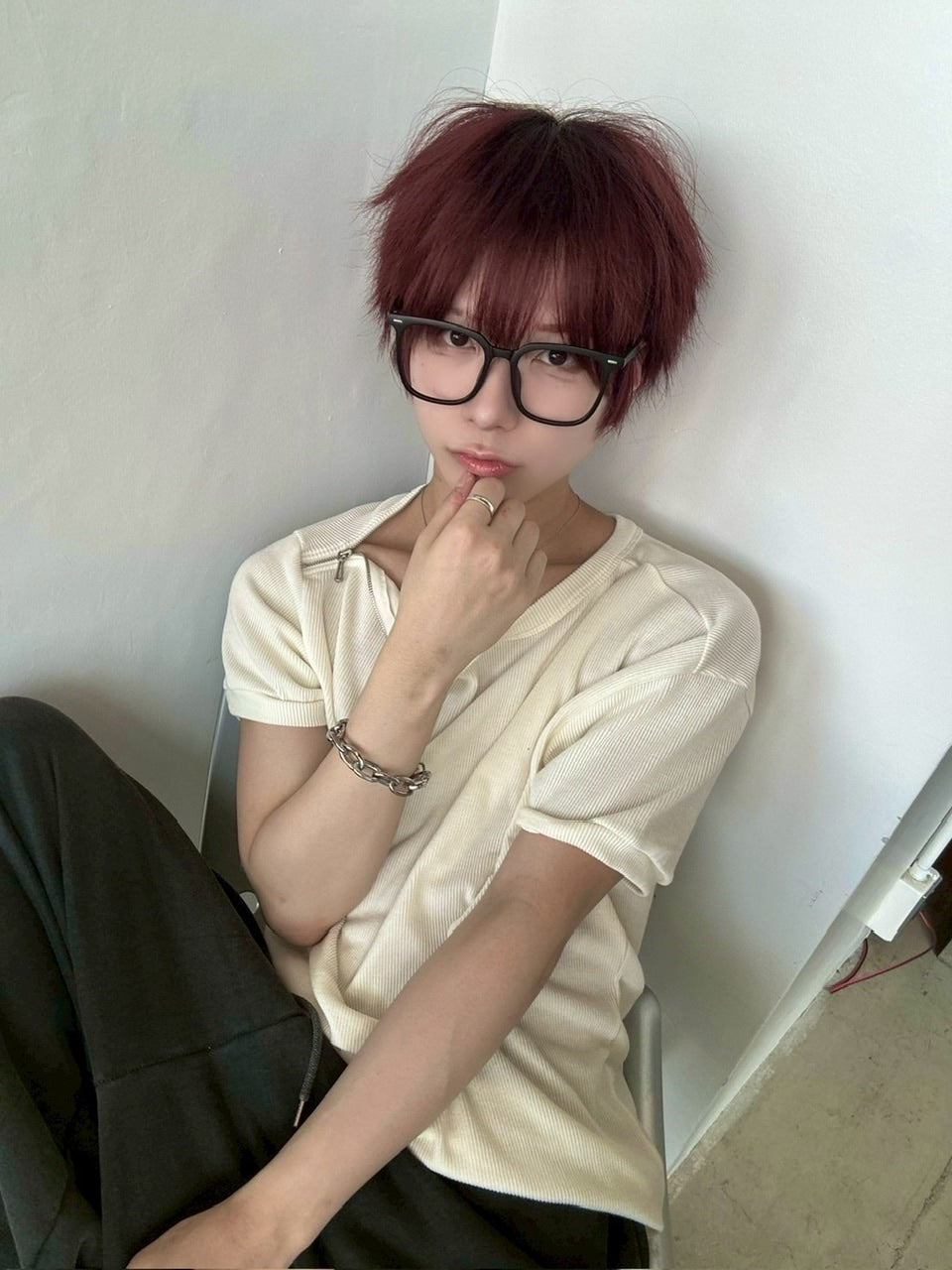 受注制【LUV CODE】shoulder zip half sleeve knit (3color)