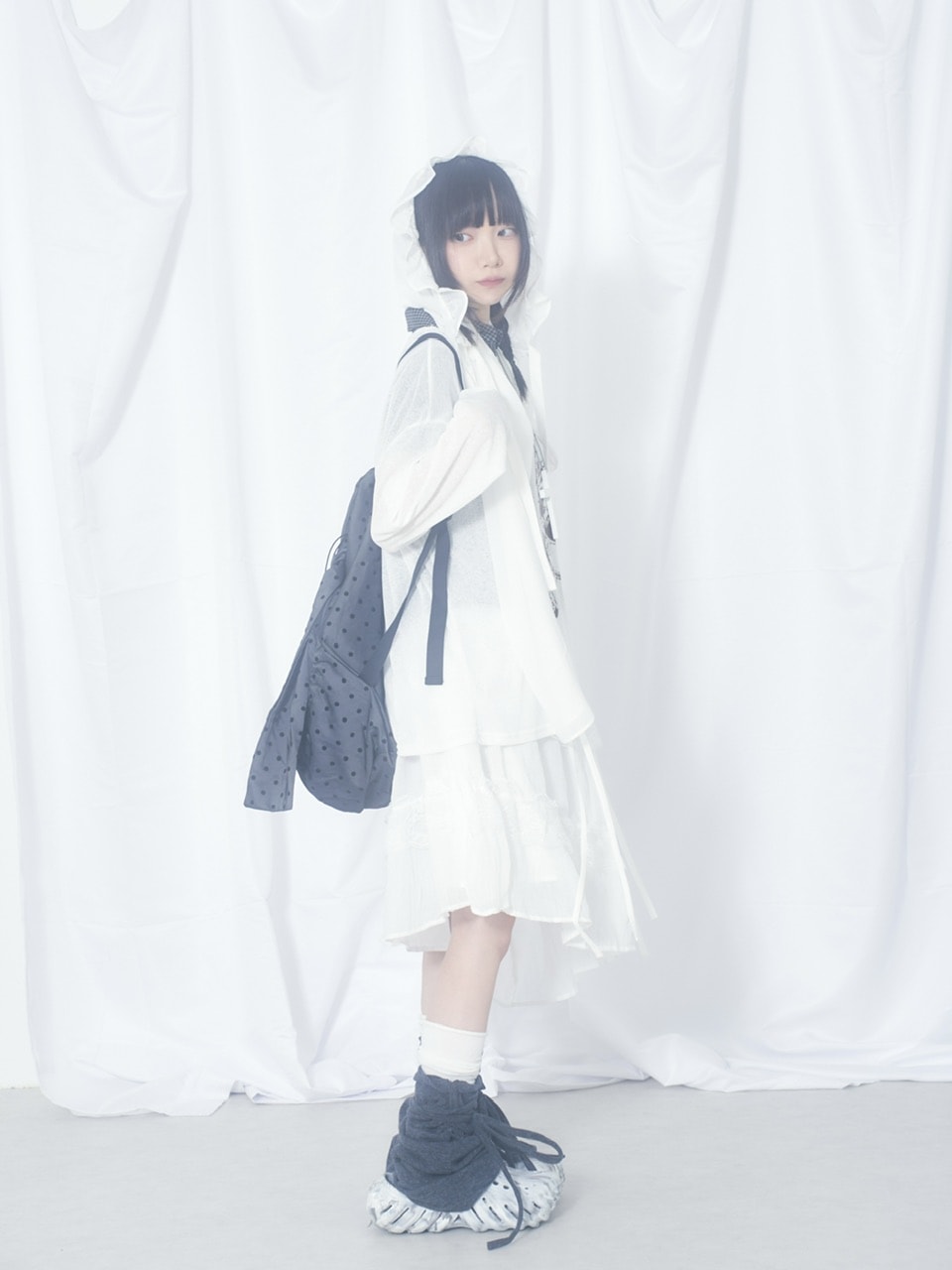 国際配送【Nerd out XU】unbalance long frill skirt (3color) / 【ナードアウトエックスユー】アンバランスロングフリルスカート