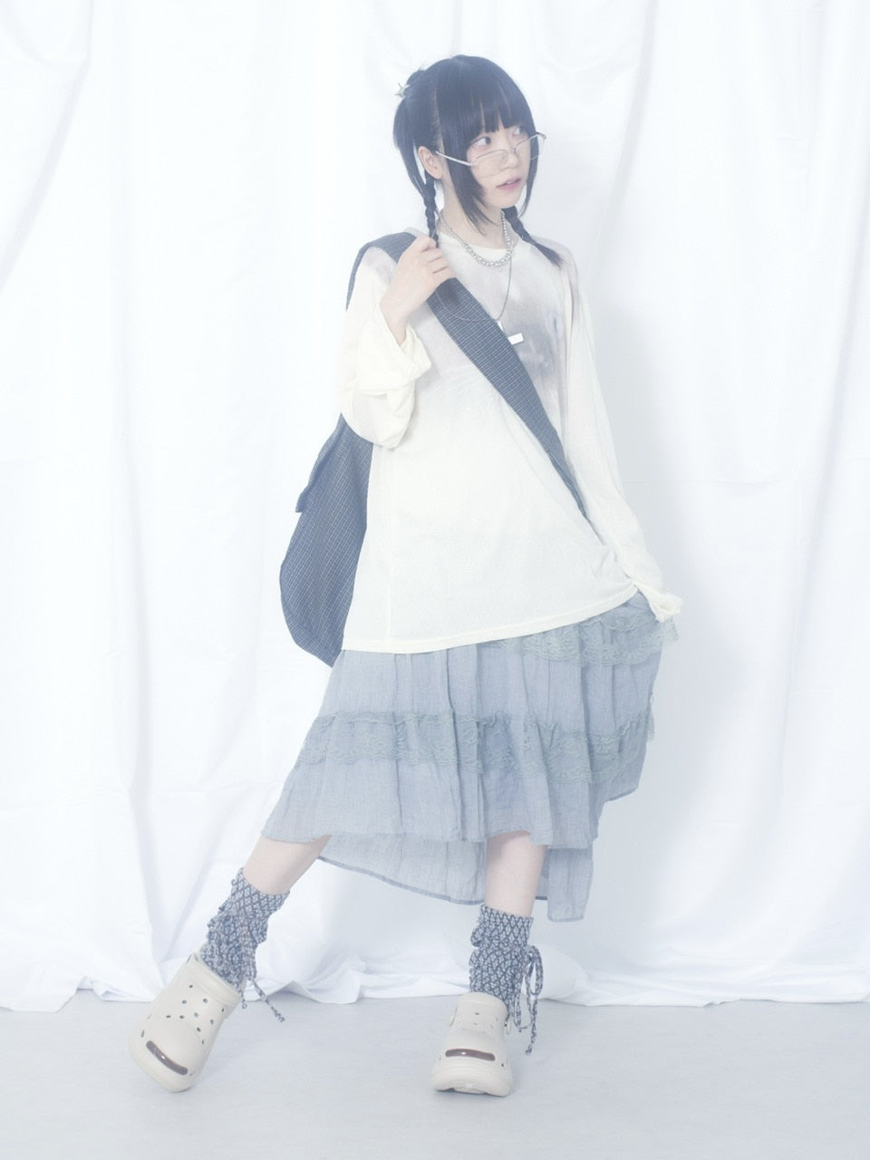 国際配送【Nerd out XU】cat face sheer long sleeve / 【ナードアウトエックスユー】キャットフェイスシアー長袖Tシャツ