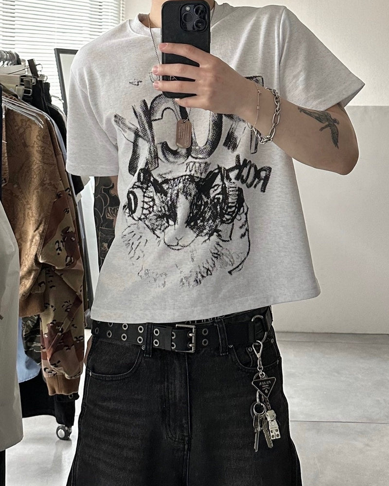 大阪店WEB限定【Chikashitsu +】cropped cat t-shirt (2color)