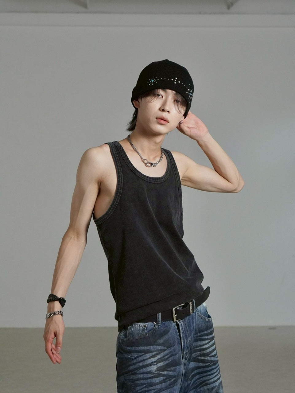 受注制【Chikashitsu +】dirty wash sleeveless / 【チカシツプラス】ダーティウォッシュタンクトップ (2color)