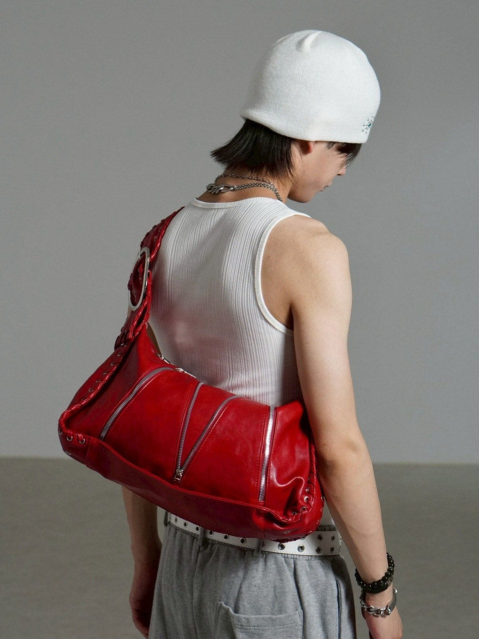 受注制【Chikashitsu +】big zip Non-leather material bag / 【チカシツプラス】ビックジップノンレザーショルダーバッグ