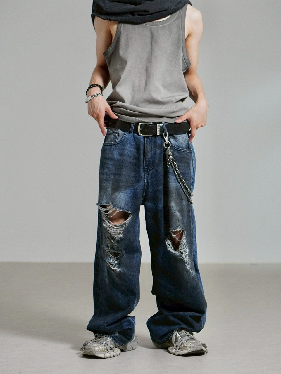 受注制【Chikashitsu +】oiled wash destroy denim pants / 【チカシツプラス】オイルドウォッシュデストロイデニムパンツ