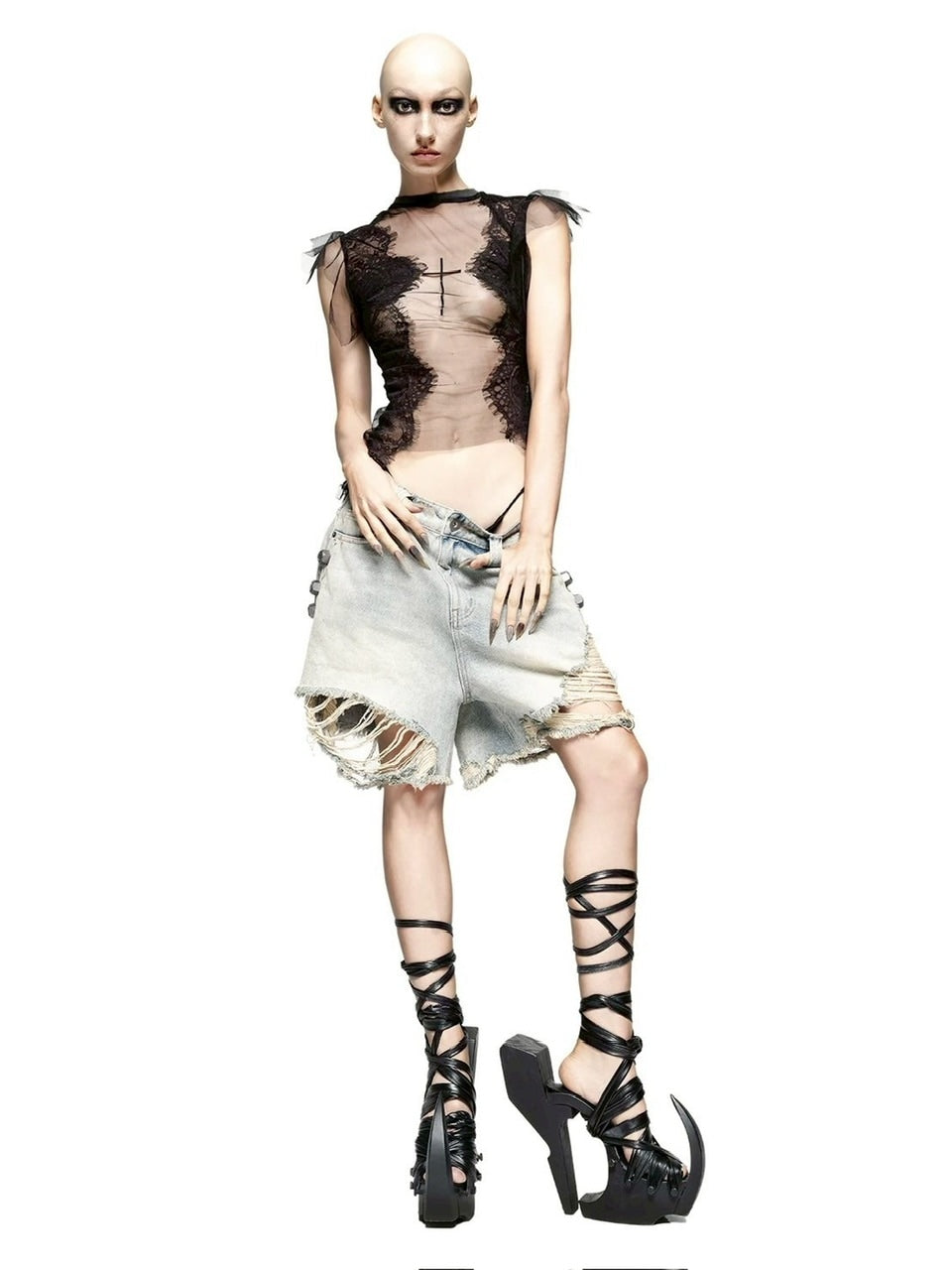 【LATUI ATELIER】HORNEY HOURS TOP / 【ラトゥイ アトリエ】クロスレースノースリーブシアートップス