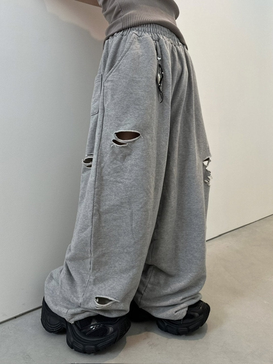 【LUV CODE】damage wide sweat pants (3color)