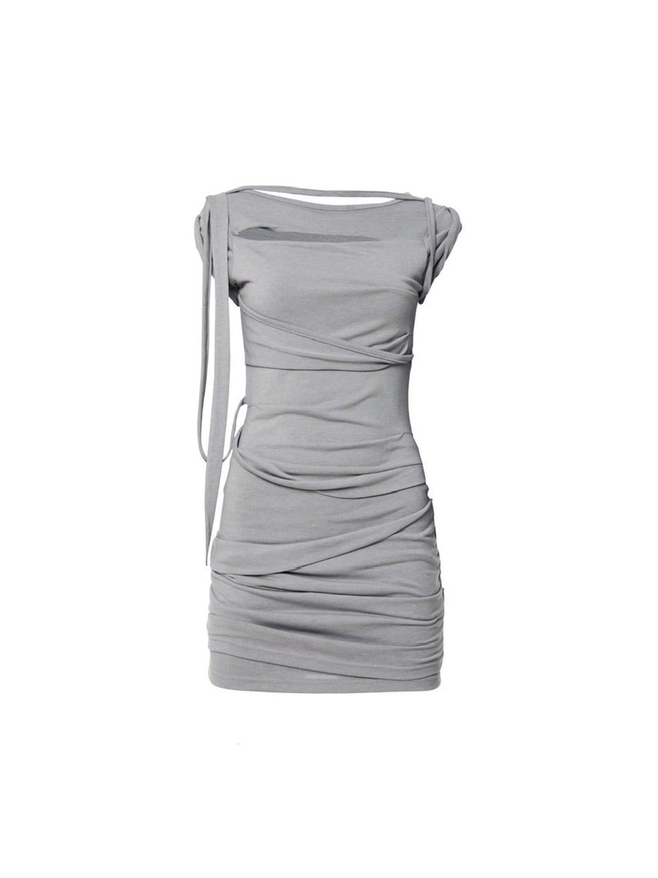 【FLAREUP】Asymmetrical Draped Strap Roll-Up Dress