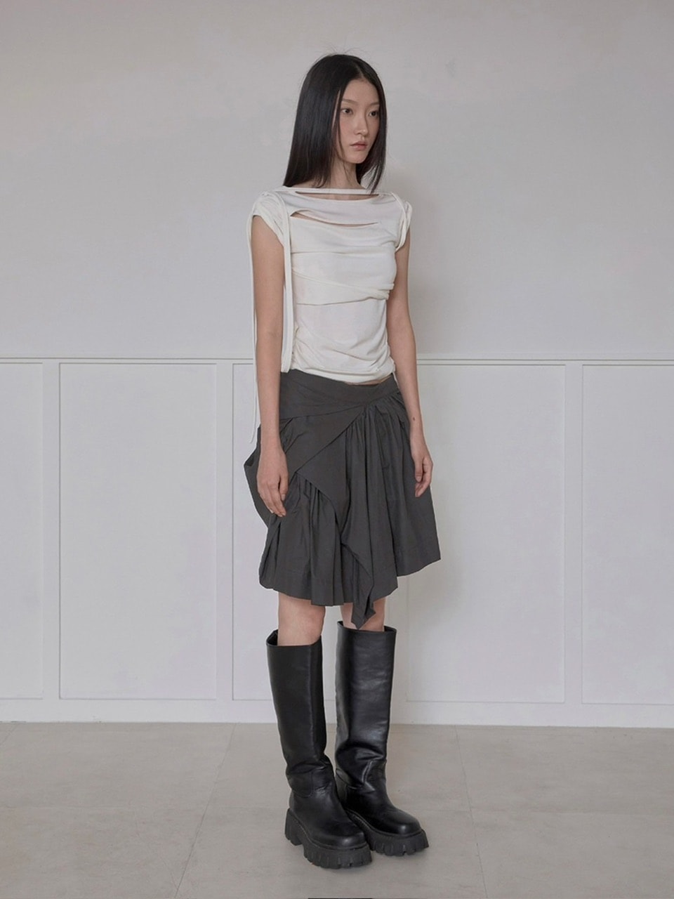 【FLAREUP】Asymmetrical Draped Layered Skirt