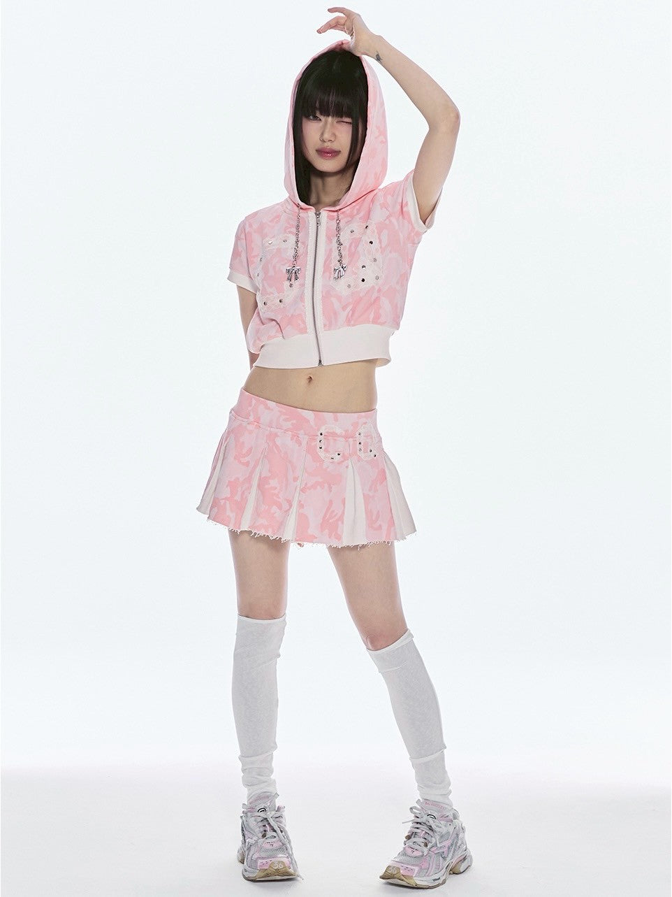 【CHERRYQUIRI】CQ lace stud hood zip-up