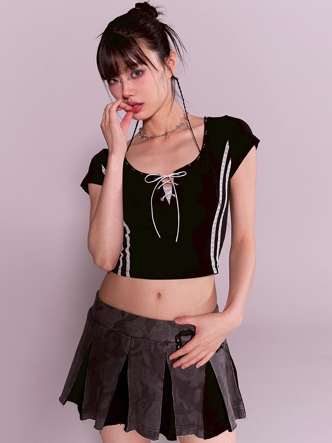 【CHERRYQUIRI】twin lace metalic tee