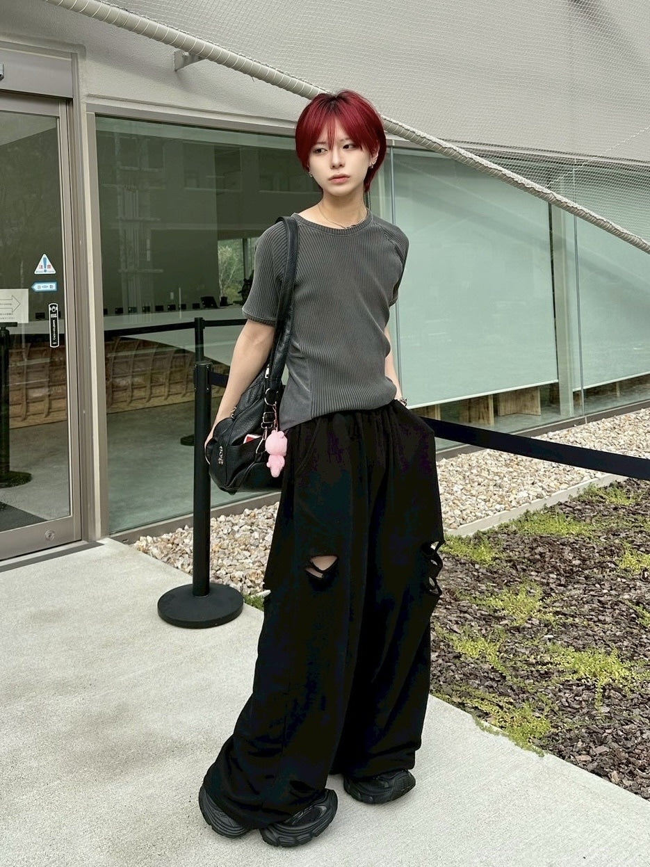 受注制【LUV CODE】mesh pigment rib tee (2color)