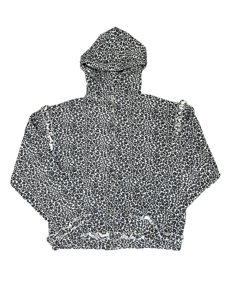 【GATELESS】 LEOPARD FRILL ZIP UP HOODIE / 【ゲートレス】レオパードフリルジップアップパーカー