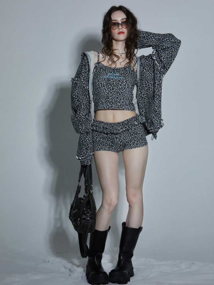 【GATELESS】LEOPARD FRILL MICRO MINI SHORT PANTS / 【ゲートレス】レオパードフリルマイクロミニショートパンツ