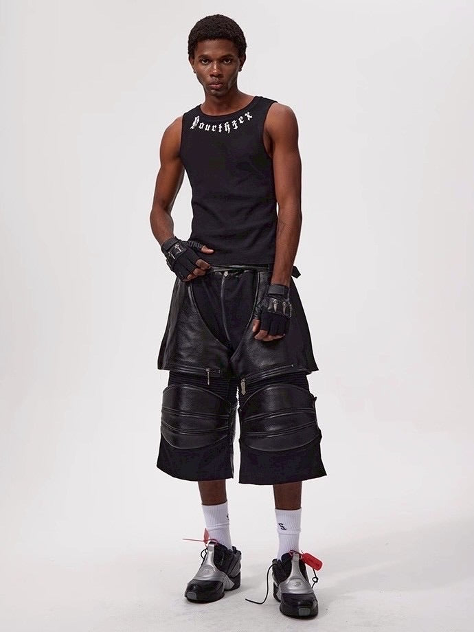 【Fourth3ex】Western Denim Patchwork Cropped Pants / 【フォースセックス】パッチワークジップハーフデニムパンツ