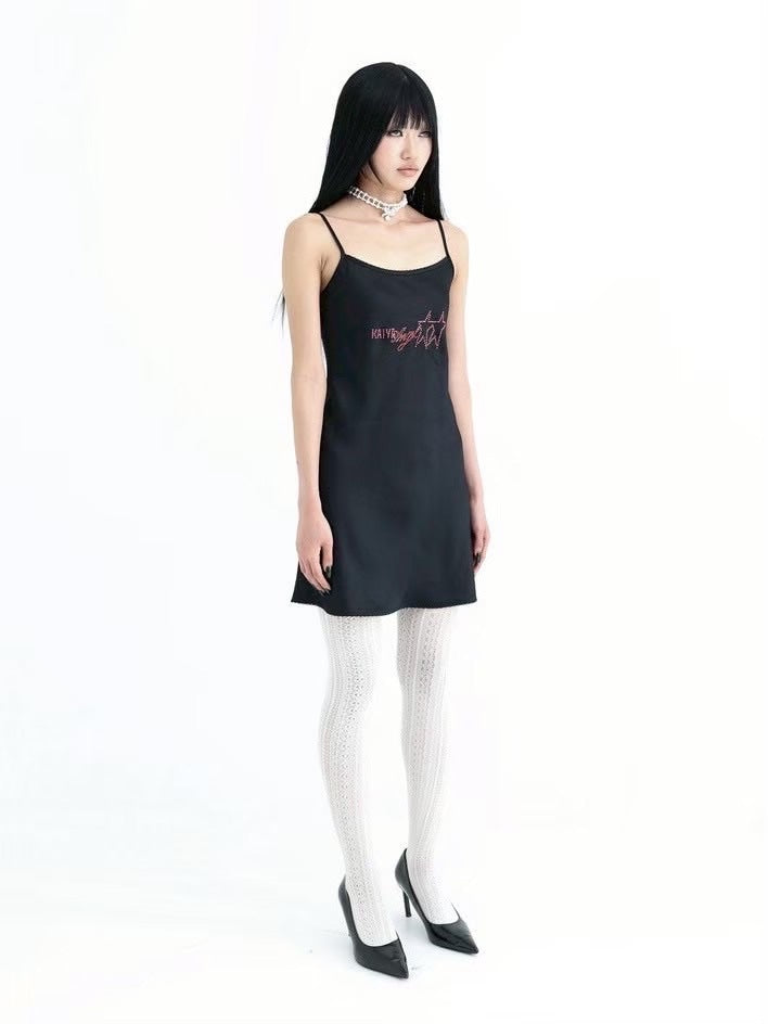 【KAIYA】Satin Crystal Logo Dress / 【カイヤ】サテンクリスタルロゴワンピース