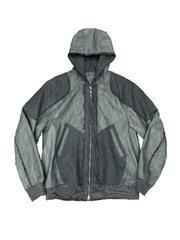 【BLR BLUER】Destroyed Leather and Linen Hoodie Zip-up Jacket