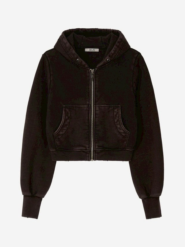 【BLR BLUER】Grunge Punched Washing Hoodie Zip-Up