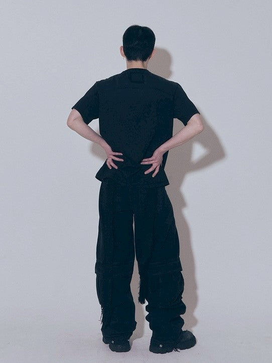 【BLR BLUER】Divided Curved Line Double Buckle Pants