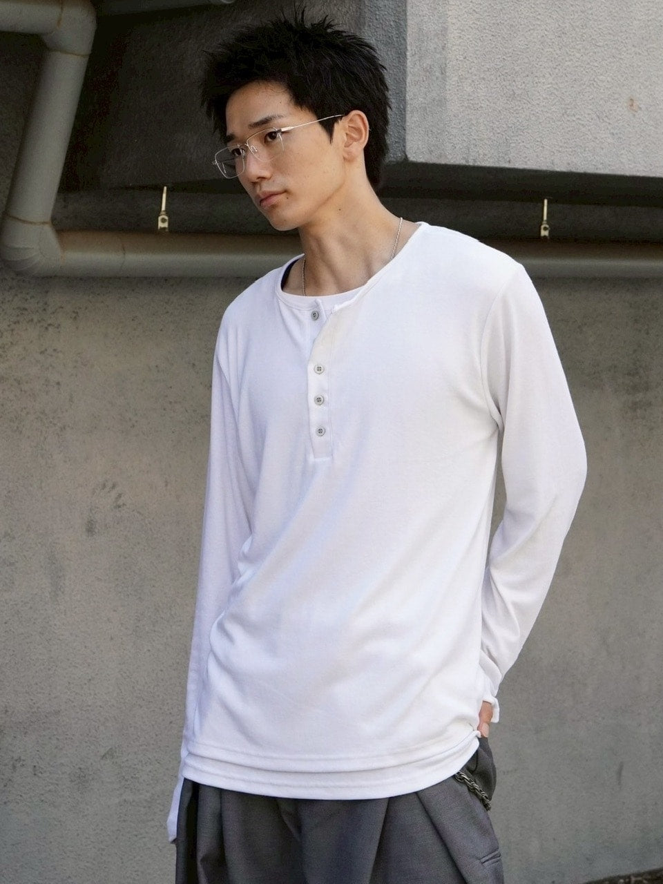 大阪店WEB限定【Chikashitsu +】layered henley neck long sleeve