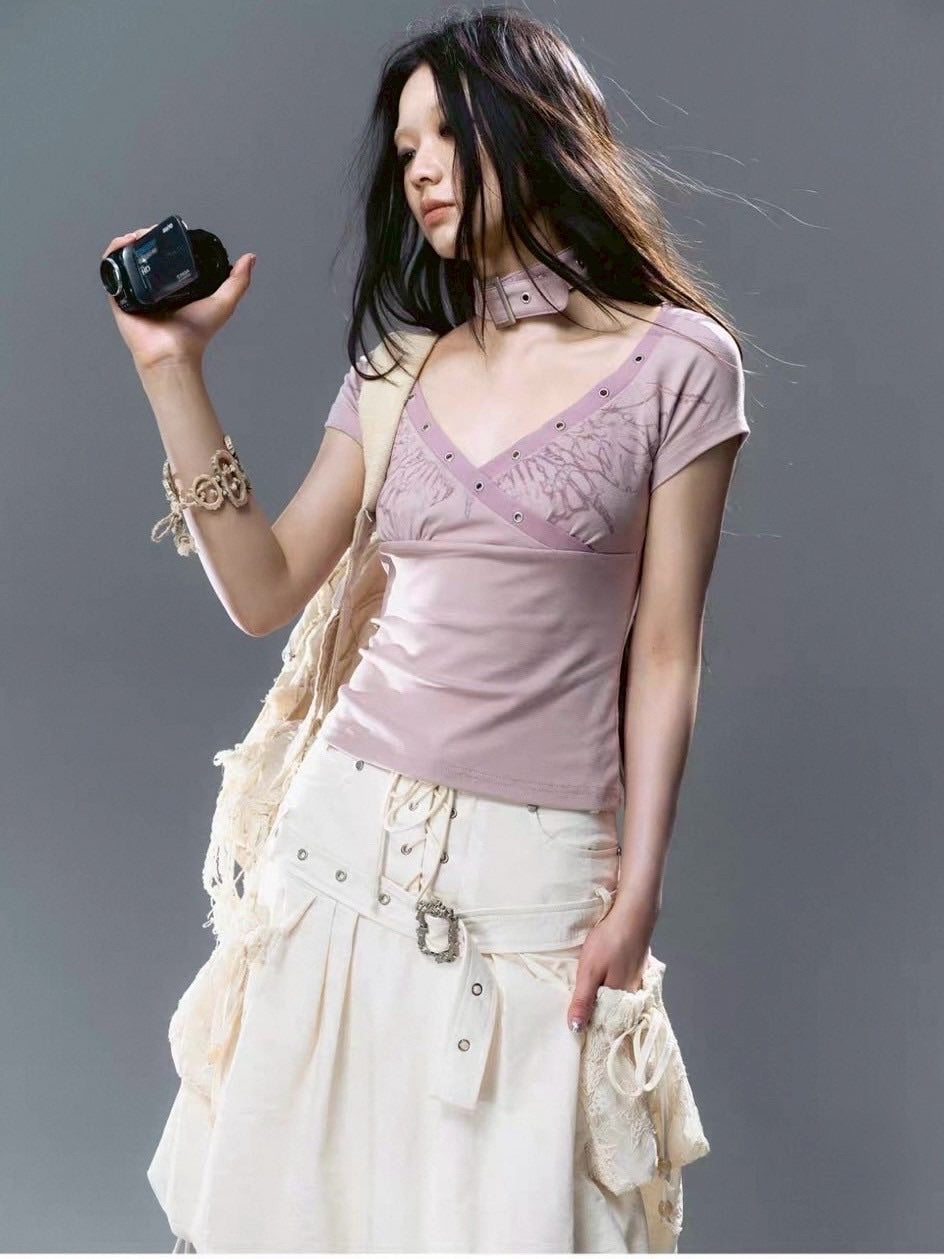 【Cest Nous】Butterfly Top / 【セヌー】チョーカーセットバタフライ半袖Tシャツ