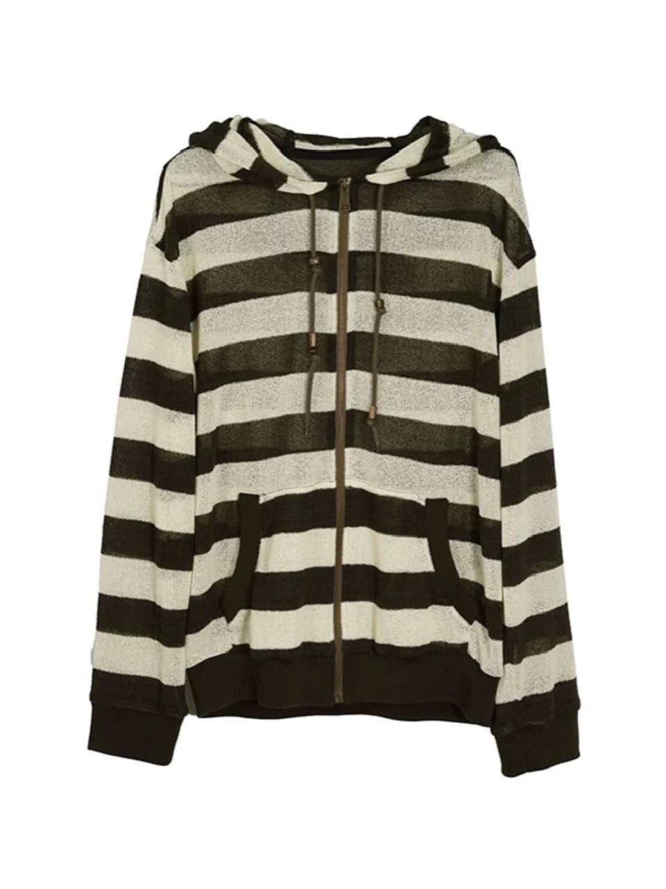 【Cest Nous】Striped Beaded Hoodie / 【セヌー】ボーダーシースルージップパーカー