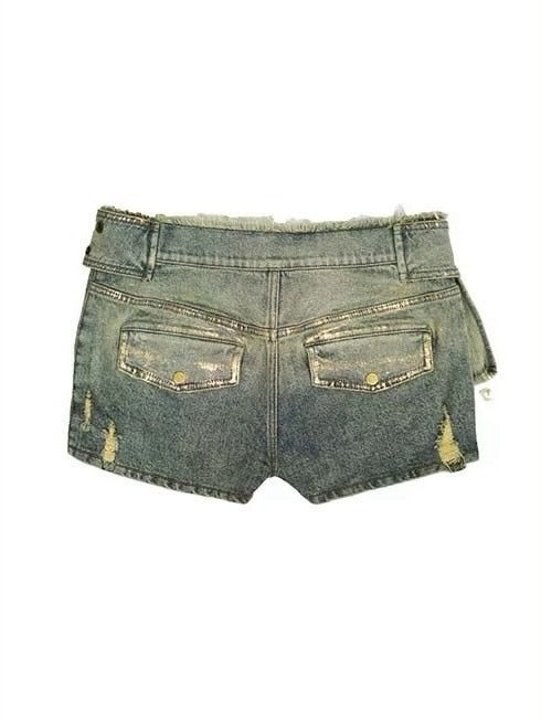 【Cest Nous】Gold-Foil Printed Skort / 【セヌー】ベルトプリーツデニムミニスカートパンツ