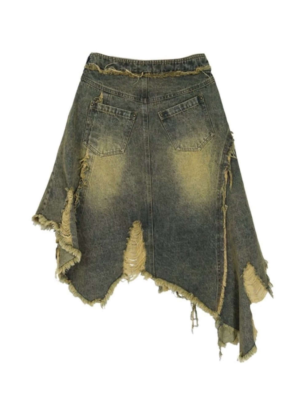 【Cest Nous】Distressed Hem Denim Skirt / 【セヌー】ダメージアシンメトリーデニムスカート