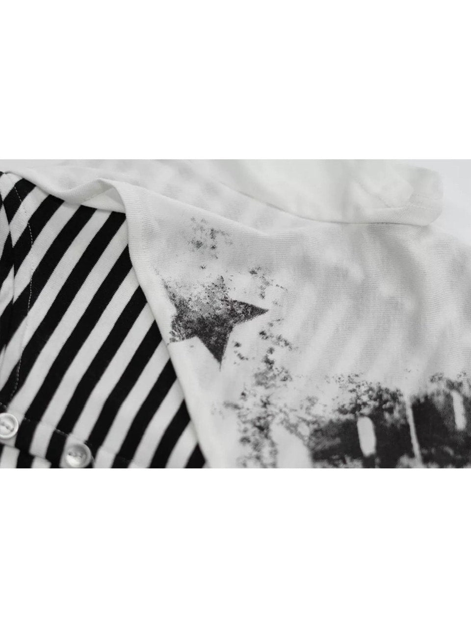 【Cest Nous】Striped Cat-Ear Top / 【セヌー】ボーダーレイヤードキャットイヤー半袖Tシャツ