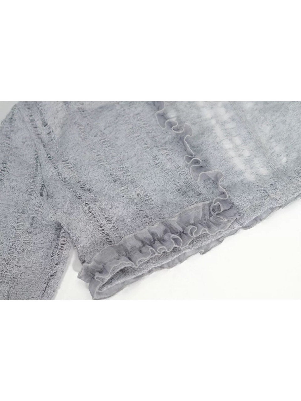 【Cest Nous】Misty Blue Cardigan / 【セヌー】フードフリルシースルーカーディガン